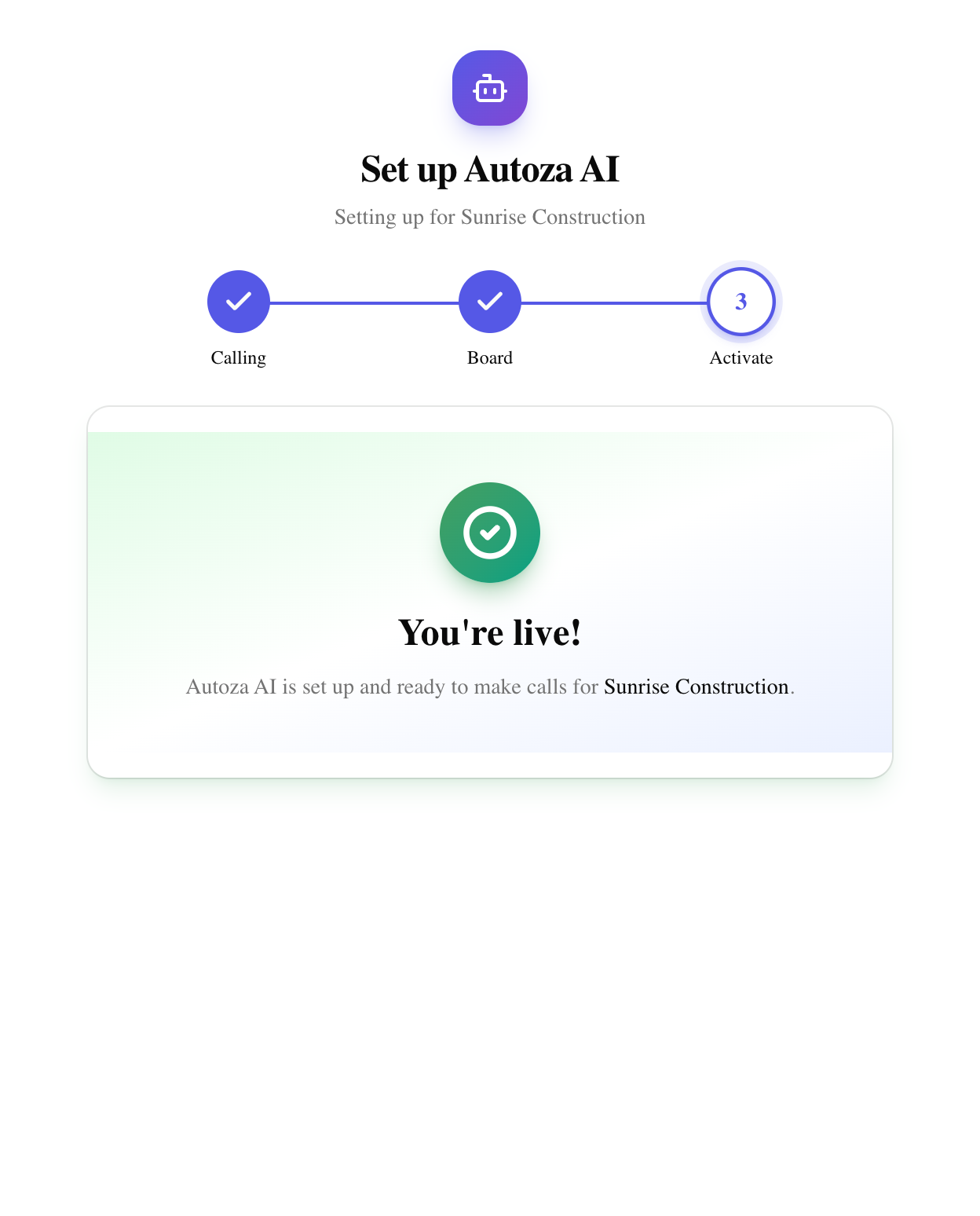Autoza onboarding success screen