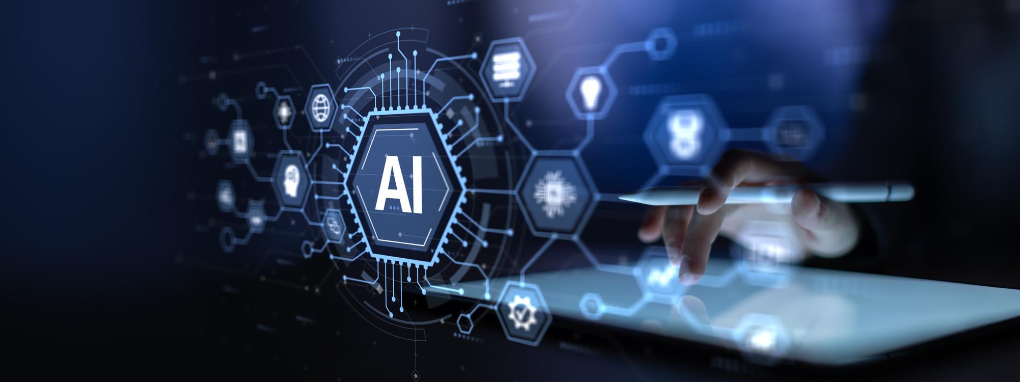 AI chip interface with a hand on a tablet, representing scheduled dependency check-ins