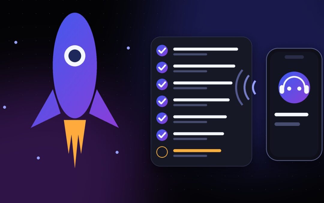 Rocket launching beside a seven-point campaign readiness checklist and status call