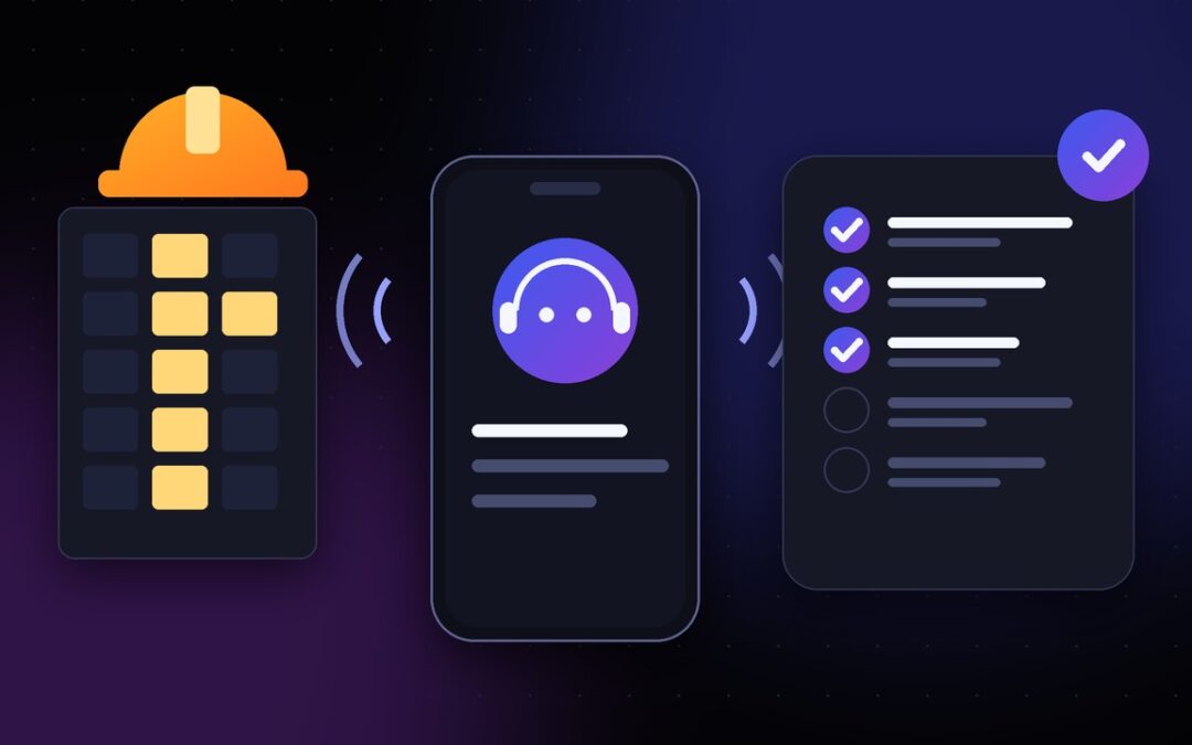 AI voice agent phone call collecting subcontractor progress updates on a construction site checklist